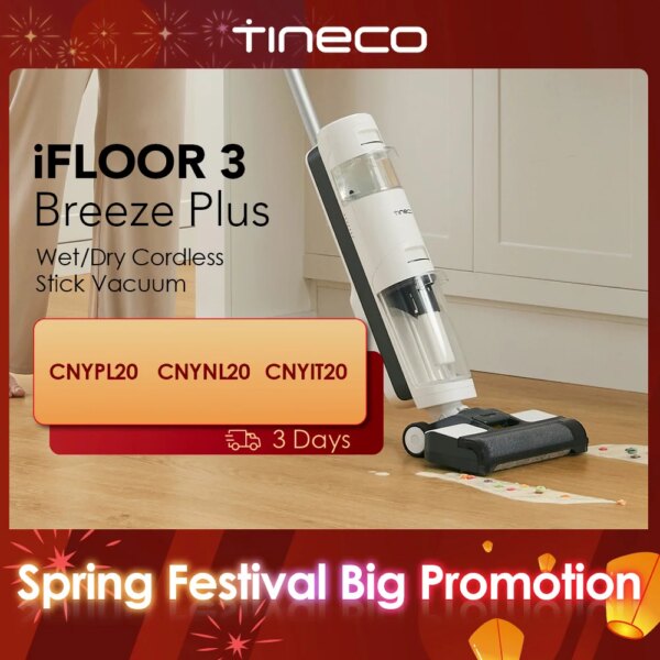 Tineco iFLOOR 3 Breeze Plus Nat Droog Stofzuiger Draadloze Vloerreiniger en Mop Reiniging met één